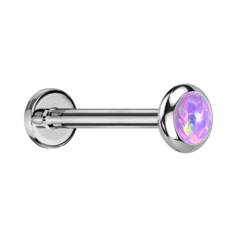 Micro Labret Internal Thread Silver Disc Rounded Silver Opal Violet