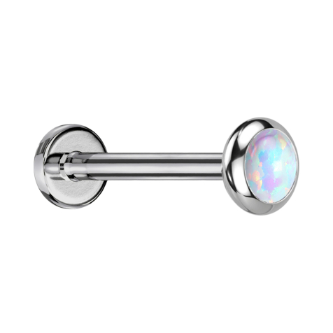Micro Labret Innengewinde silber Scheibe abgerundet silber Opal weiss