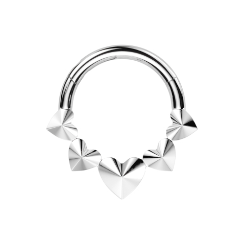 Foldable micro segment ring in silver with five 3D hearts