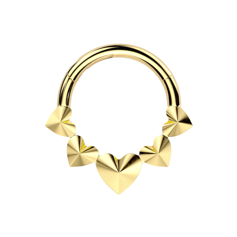 Foldable micro segment ring, gold-plated, five 3D hearts