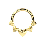 Foldable micro segment ring, gold-plated, five 3D hearts