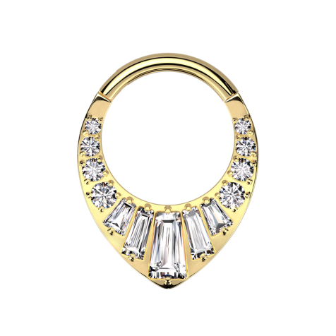 Micro Segmentring klappbar vergoldet runde und Baguette Kristalle silber