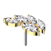 Threadless Blatt vergoldet fünf Ovale Kristalle silber