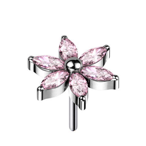 Fleur sans fil argent cristaux rose