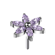 Fleur sans fil argent cristaux violets