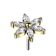 Fleur sans fil plaquée or cristaux argentés