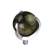 Dermal anchor silver ball obsidian stone set