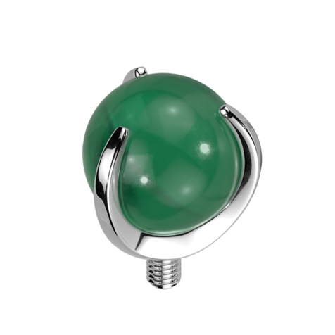 Dermal anchor silver ball jade stone set