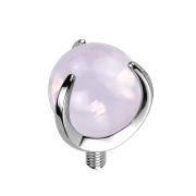 Dermal anchor silver ball opalite pink stone set