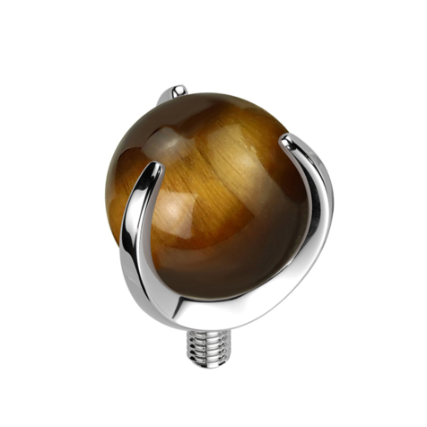 Dermal anchor silver ball tigers eye stone set