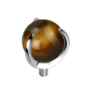 Dermal anchor silver ball tigers eye stone set