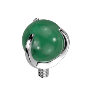 Dermal anchor silver ball jade stone set