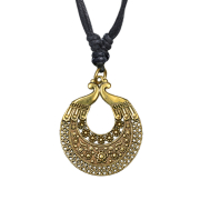 Collana nera con medaglione placcato oro con fiori
