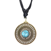 Necklace black pendant gold-plated round disk with...
