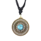 Necklace black pendant gold-plated round disk with turquoise stone