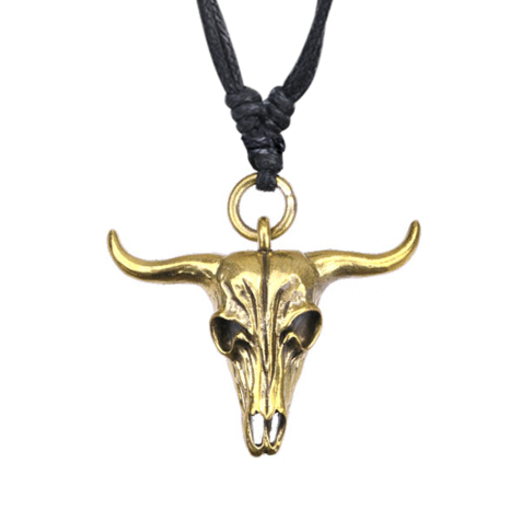 Necklace black pendant gold-plated bulls skull