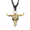 Necklace black pendant gold-plated bulls skull