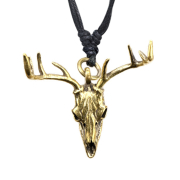 Collier noir pendentif doré crâne de cerf