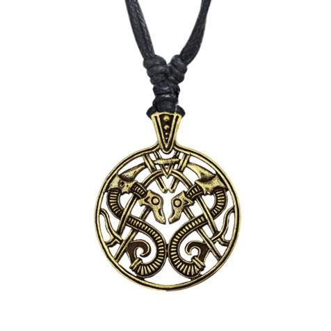 Necklace black pendant gold-plated Viking two dragons