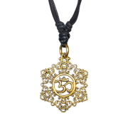 Necklace black pendant gold-plated Om