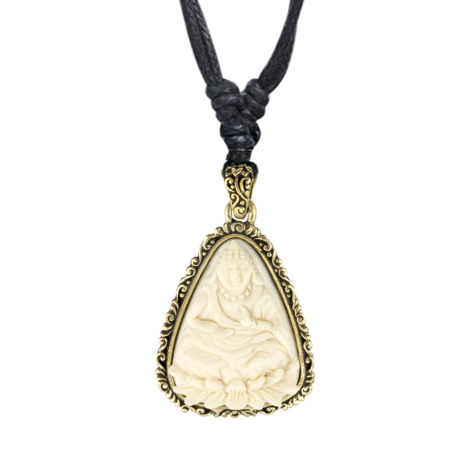 Necklace black pendant gold-plated Flowery drop with Buddha