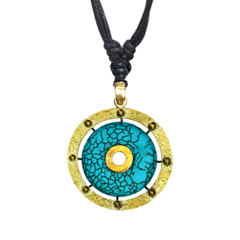 Collier noir pendentif anneau doré avec pierre turquoise