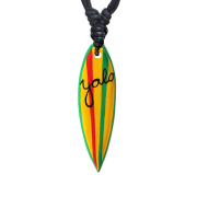 Collier noir pendentif Surf vert avec des bandes jaunes...