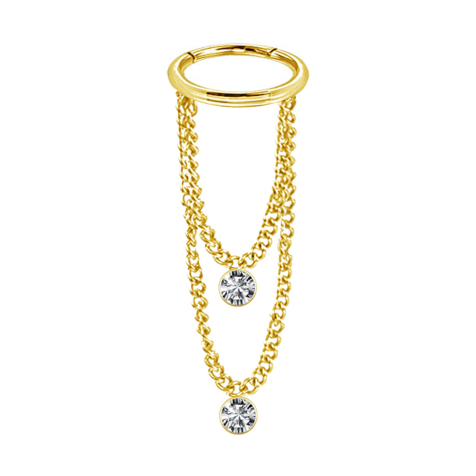 Micro Segmentring klappbar vergoldet Anhänger waagerecht zwei Ketten zwei Kristalle silber