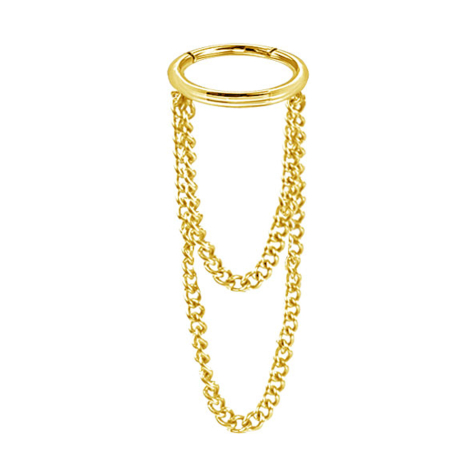 Micro anneau segment pliable doré pendentif horizontal deux chaînes