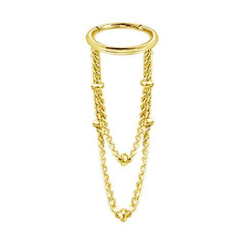 Micro anneau segment pliable doré pendentif horizontal deux chaînes anneaux