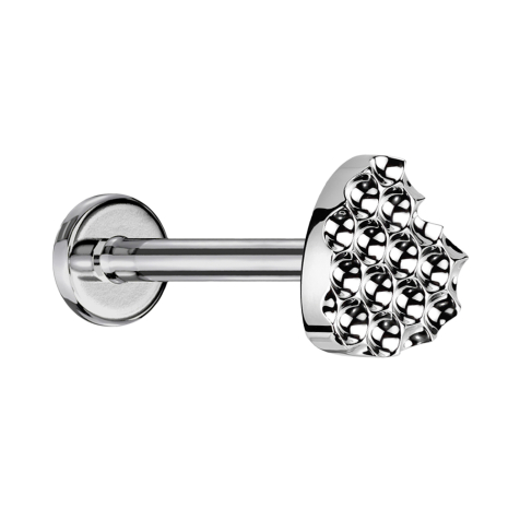 Micro Labret filetage intérieur argenté, diamant taillé en cœur argenté