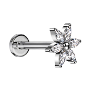 Micro Labret Innengewinde silber Blume silber Kristalle...