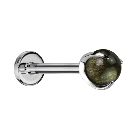 Micro Labret Innengewinde silber Kugel Obsidian Stein gefasst