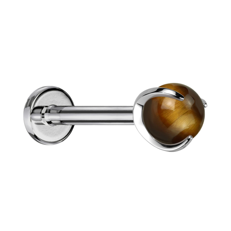 Micro Labret Internal Thread Silver Ball Tiger Eye Stone Set