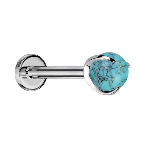Micro Labret filettatura interna argento con sfera turquoise incastonata