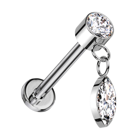 Micro labret filetage intérieur argent cylindre argent cristal argent pendentif cristal ovale argent