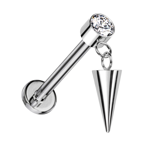 Micro Labret filetage intérieur argent cylindre argent cristaux argent pendentif cône