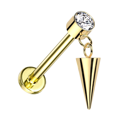 Micro labret filetage intérieur plaqué or cylindre plaqué or cristaux argent pendentif cône