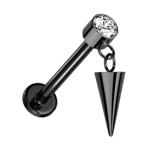 Micro Labret Innengewinde schwarz Zylinder schwarz Kristalle silber Anhänger Cone