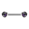 Barbell filettato interno argento con due sfere incastonate in pietra ametista