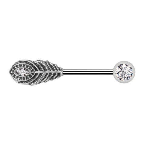 Barbell argent avec boules front cristal argent et plume