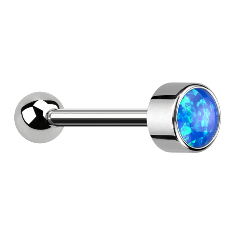 Micro Barbell Threadless silver with ball and cylinder opal blue