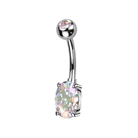 Banane silber mit Kugel silber Kristall multicolor und grossem ovalen Kristall multicolor