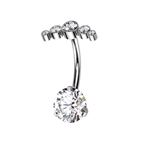 Threadless Banane silber fünf Kristalle silber und Kristall silber gefasst