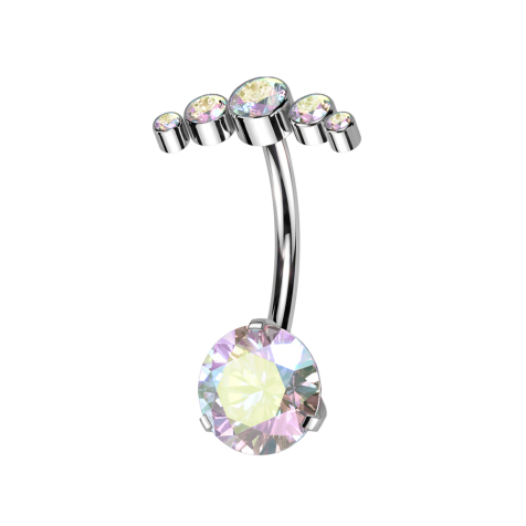 Banane sans fil argentée sertie de cinq cristaux multicolores et dun cristal multicolore