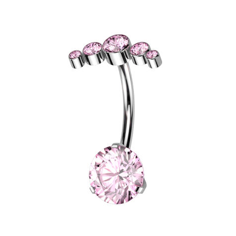 Threadless Banane silber fünf Kristalle pink und Kristall pink gefasst