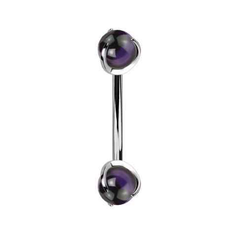 Micro banana silver internal thread with two balls set with amethyst stone