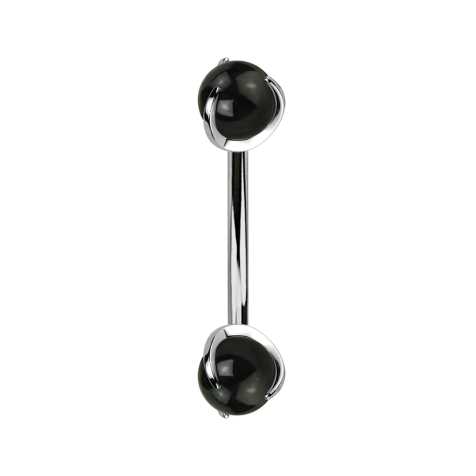 Micro banana silver internal thread with two onyx stone-set balls