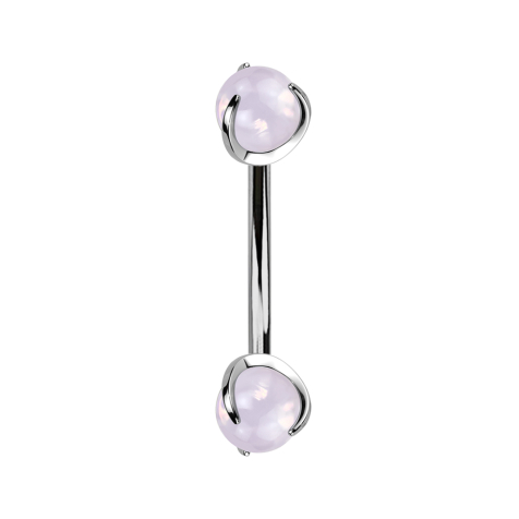 Micro banana silver internal thread with two opalite pink stone-set balls