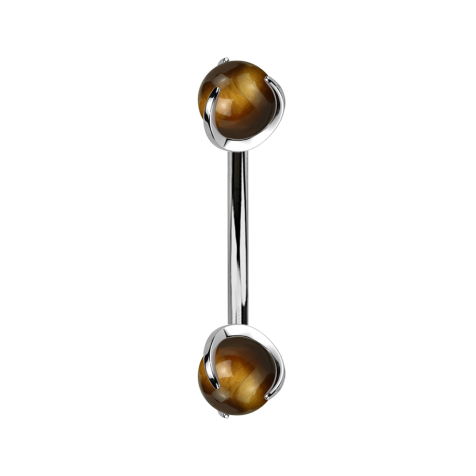 Micro banana silver internal thread with two tigers eye stone balls set